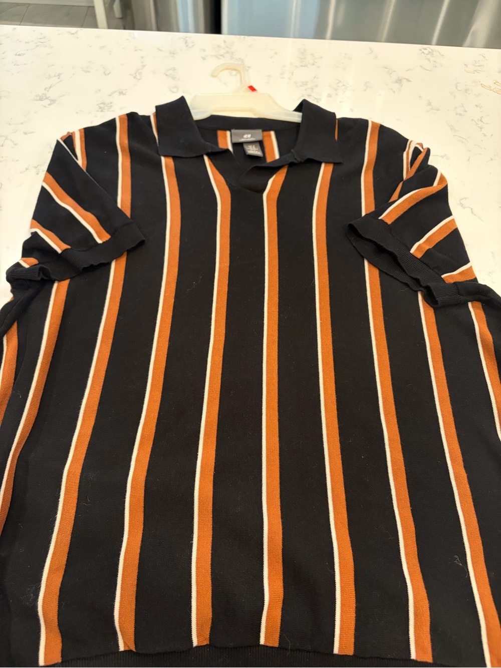 H&M Black Polo with Orange and White Vertical Stripes 100 % cotton